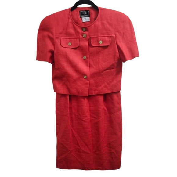 VINTAGE 80s CAROLINA HERRERA Designer suit Linen Size 6 - Picture 3 of 16